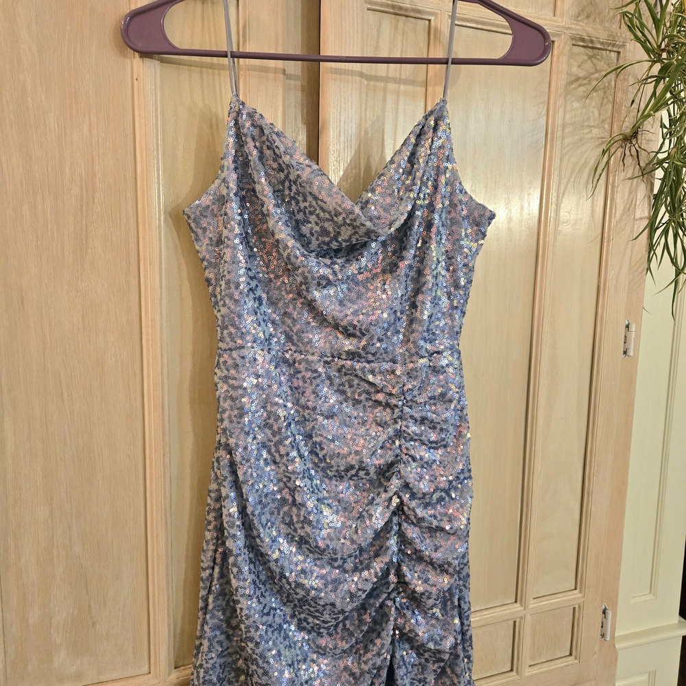 Windsor Iridescent Sequin Semi-formal Dress, Blue/Purple 3/4 Juniors